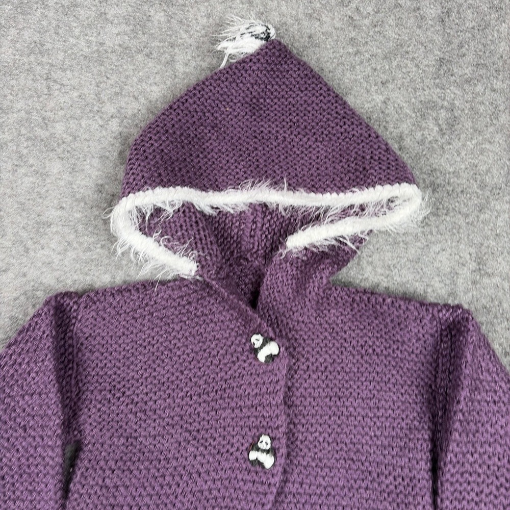 Unbranded Knit Hooded Cardigan Baby Size 6-12M Purple Panda Faux Fur Trim - Picture 4 of 9
